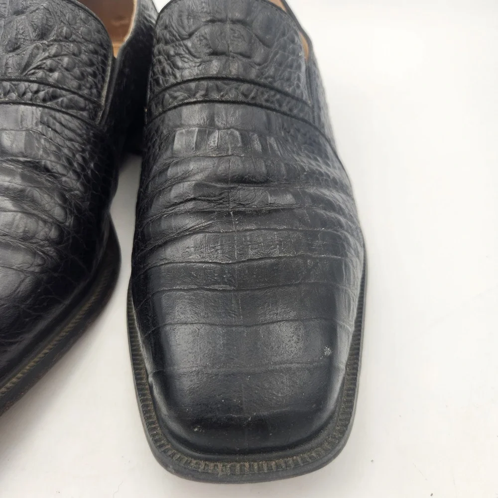 Giorgio Brutini Black Crocodile Embossed Leather Square Toe Loafers Mens 933991
